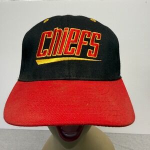 Vtg Kansas City Chiefs ANNCO Team NFL Double Logo Fitted Hat Size 7 Black Red